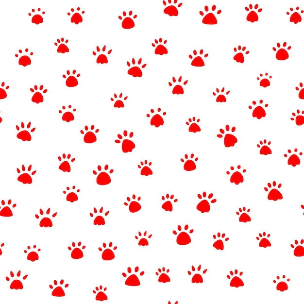 Illustrazione vettoriale della stampa della zampa del gatto. impronte animali colorate. modello di zampe senza soluzione di continuità. colore rosso