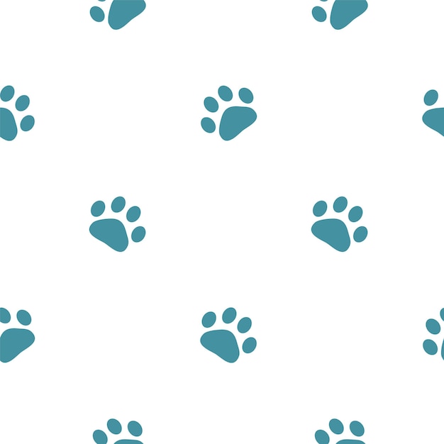 Cat paw seamless pattern blue colored in flat style beautiful hand drawn illustration background