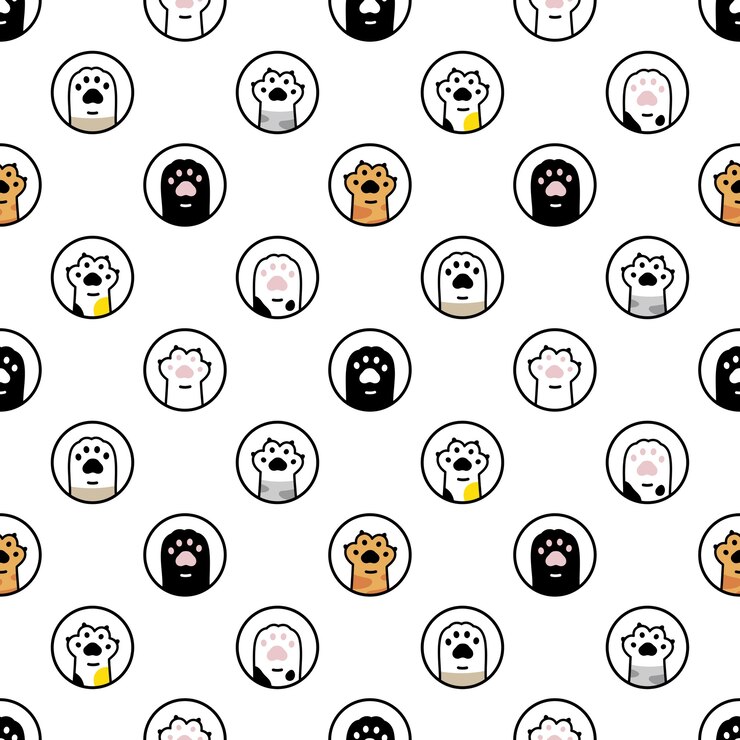 Vector 고양이 발 완벽 한 패턴 만화 고양이 발자국 폴카 도트