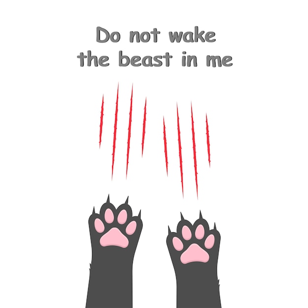 Cat paws with claws and scratches Dangerous animal Flat vector illustration