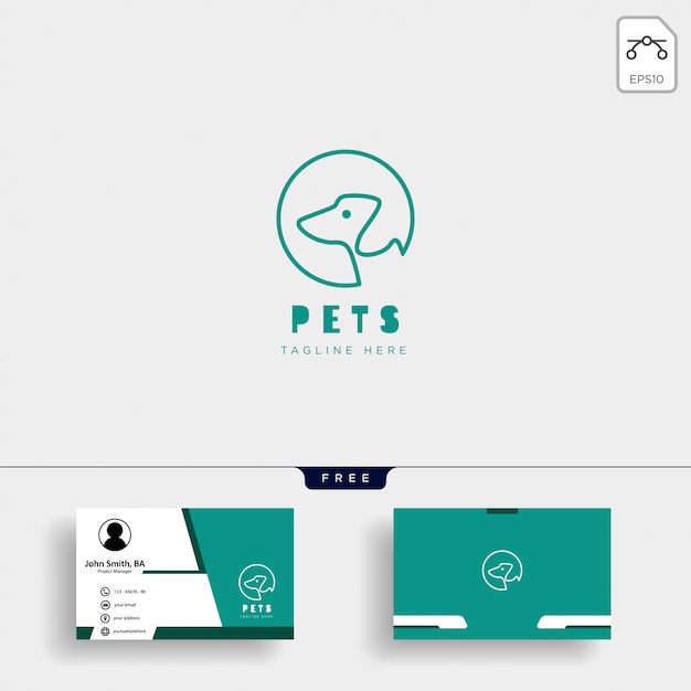 Cat pet care creative logo template with business card