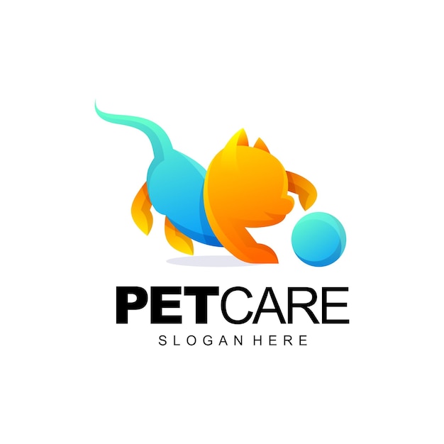 Cat pet care with play ball logo gradient