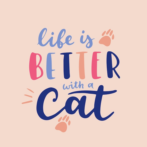 Poster colorato frase gatto citazioni ispiratrici su gatto e animali domestici frasi scritte a mano per poster adozione gatto lettering adotta un gatto