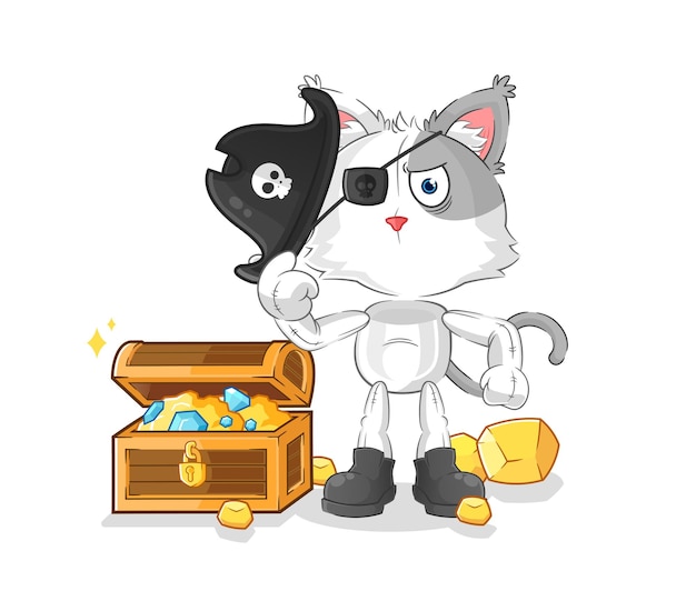 Cat pirate with treasure mascot cartoon vector