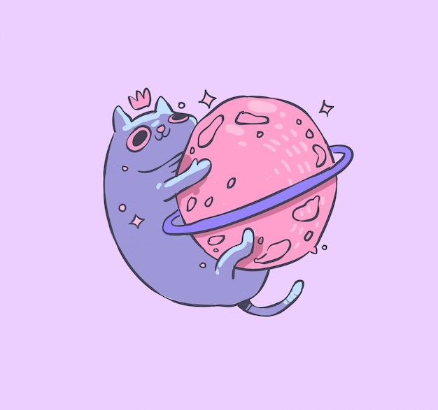 猫と惑星のイラスト