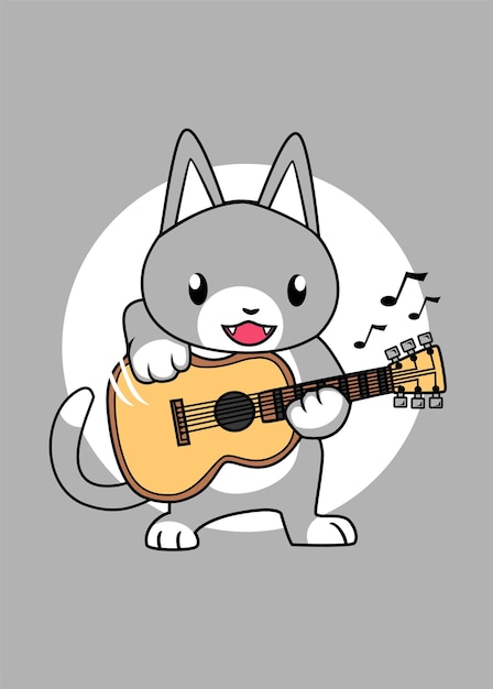 Cat play guitar cartoon