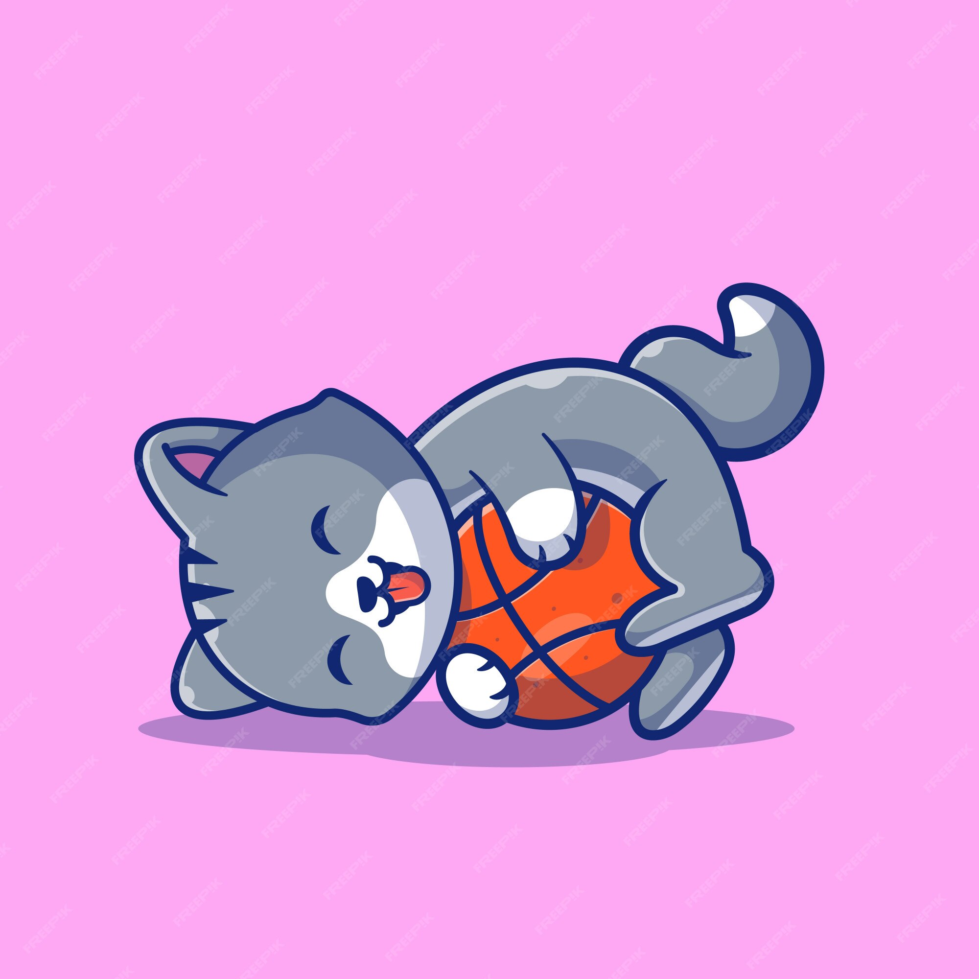 Cute Cat Playing Yarn Ball Cartoon Vector Icon Illustration (2