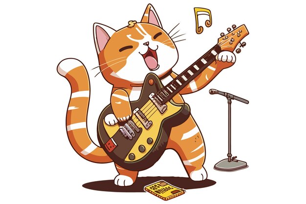 Cat playing guitar vector illustration