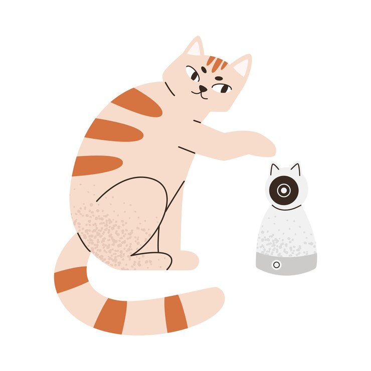 Vector cat plays with baby monitor