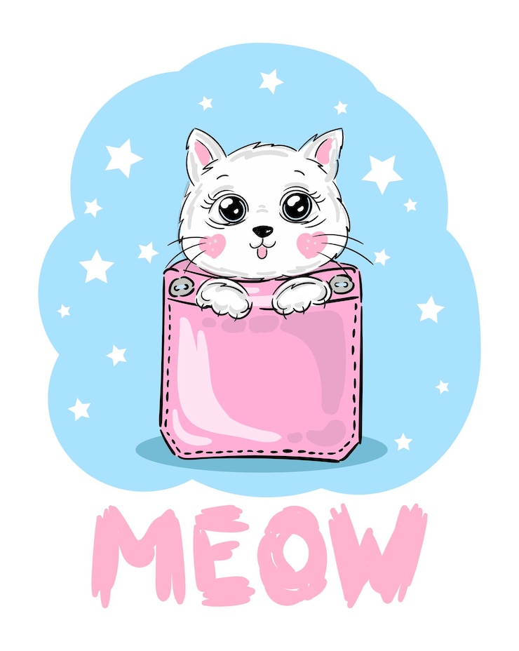 Vector ポケットの中の猫 子供向けのプリント テキスタイル デザイン トレンド ベクター イラスト 手描きのかわいい漫画のキャラクター キッズ プリント