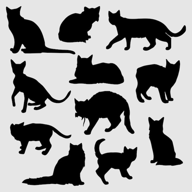 Cat poseert silhouetten Vector
