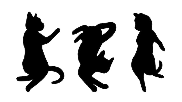 Cat poses doodle set cats silhouettes in different poses vector illustration