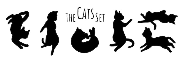 Vector cat poses doodle set cats silhouettes in different poses vector illustration