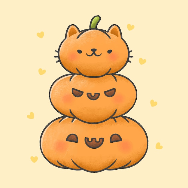 Vector cat and pumpkins