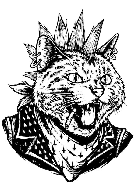 Cat Punk Outline Logo Ontwerp Vector