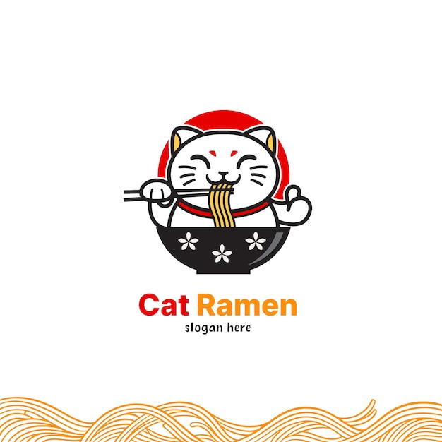 Vector cat ramen noodles logo asian noodle logo