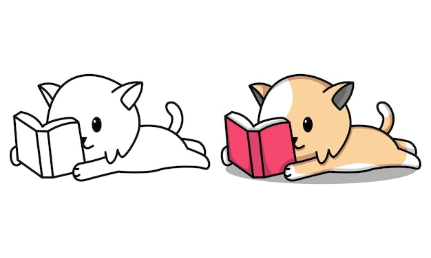 Kawaii Cat Reading A Book - Dibujo De Gato Kawaii Leyendo - Free