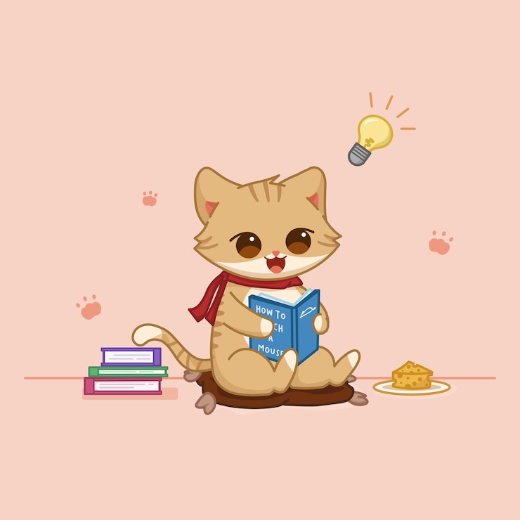 Vector cat read a book