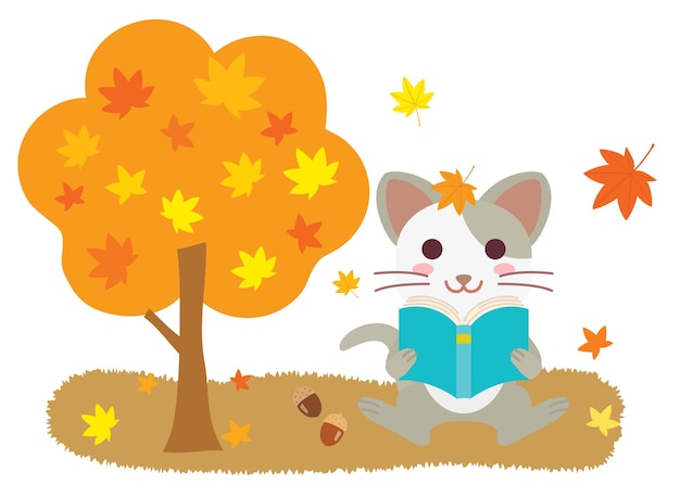 A cat reading a book in the Autumn of reading