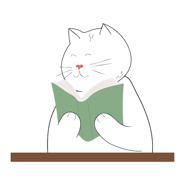 Cat reading a book