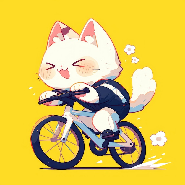 A cat riding a bicycle cartoon style