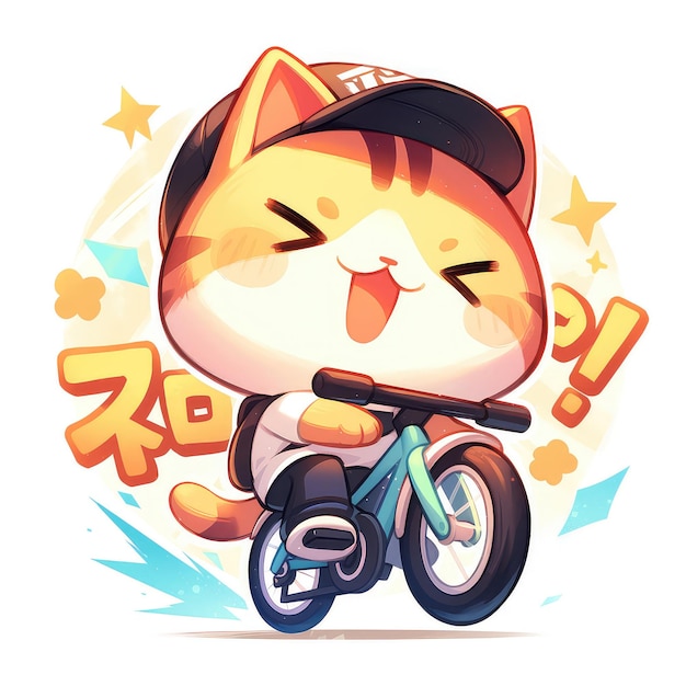 A cat riding a bicycle cartoon style