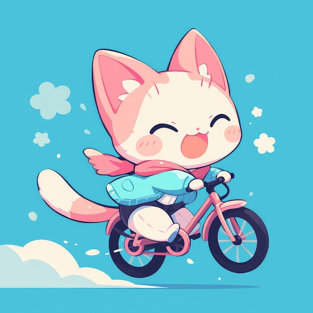 A cat riding a bicycle cartoon style