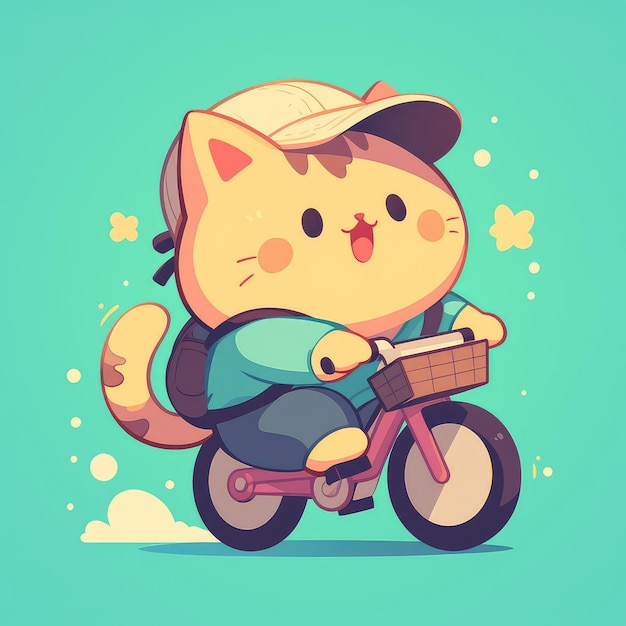 A cat riding a bicycle cartoon style