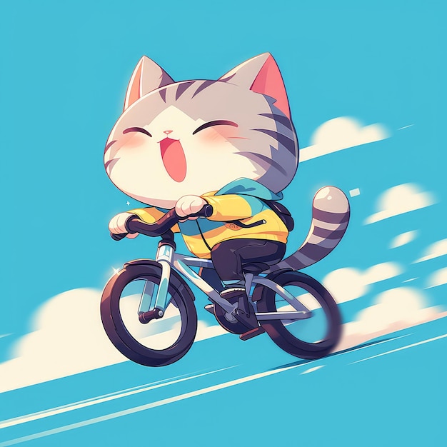 A cat riding a bicycle cartoon style