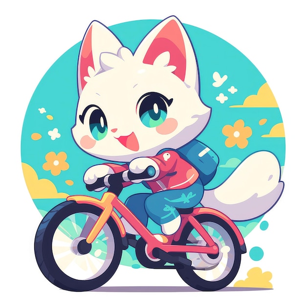 A cat riding a bicycle cartoon style