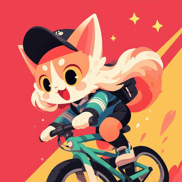 A cat riding a bicycle cartoon style