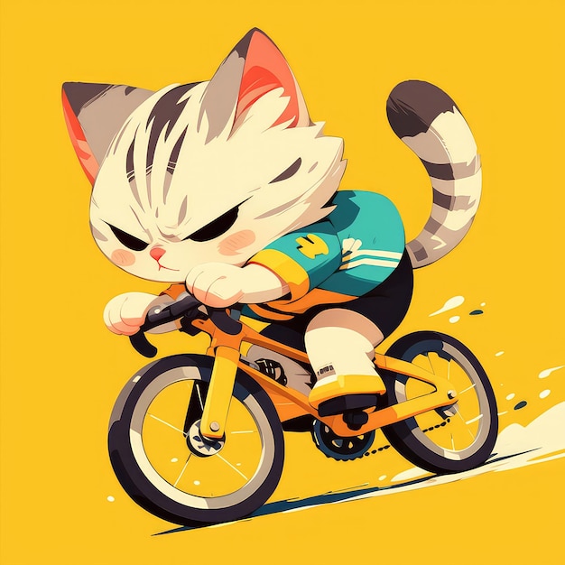 A cat riding a bicycle cartoon style