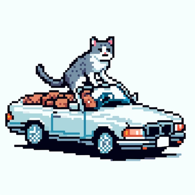 Cat riding a cabriole in pixel art style