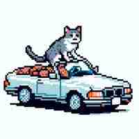 Vector cat riding a cabriole in pixel art style
