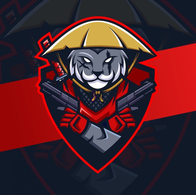 cat ronin ninja mascot esport logo 