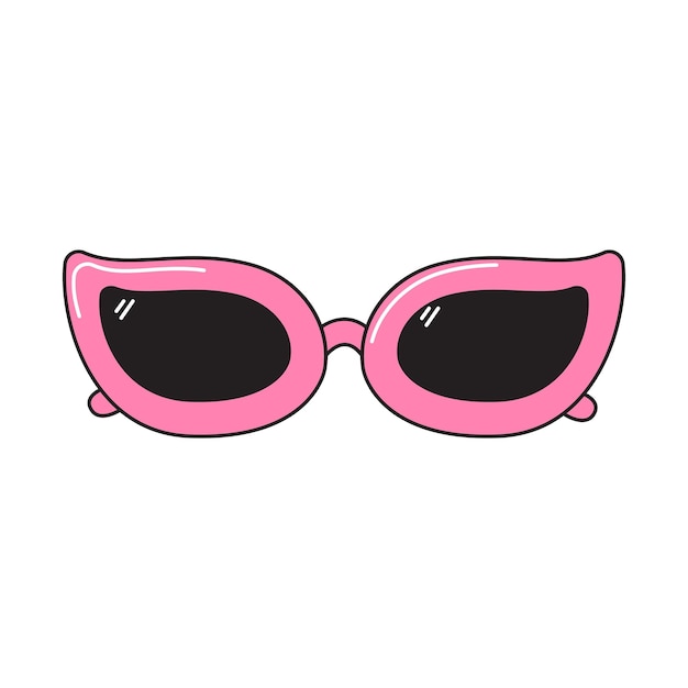 Cat's eye lens pinkrimmed glasses retro 90s style Colorful vector sticker isolated on white