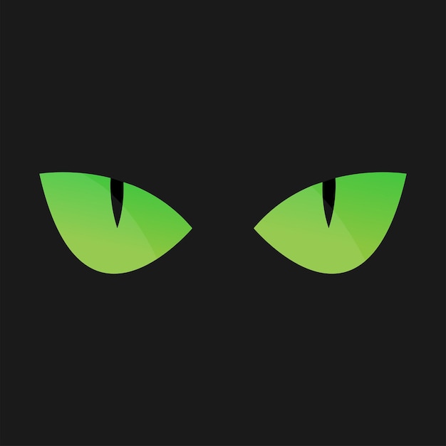 Vector cat's eyes in a dark. dangerous eyes of a cat. hunter eyes. green cat eyes flat vector illustration.