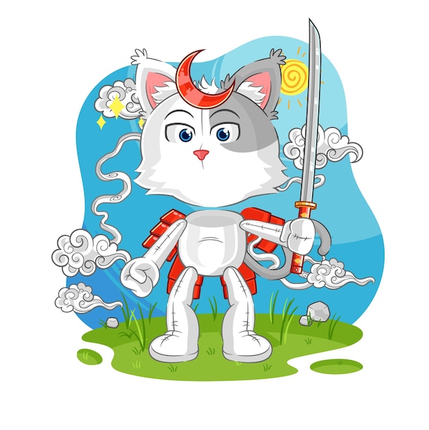 Cat samurai cartoon cartoon mascot vector