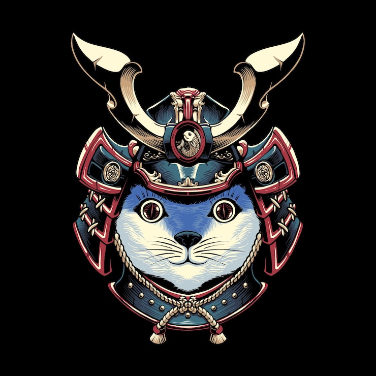 Vector the cat samurai illustration vector