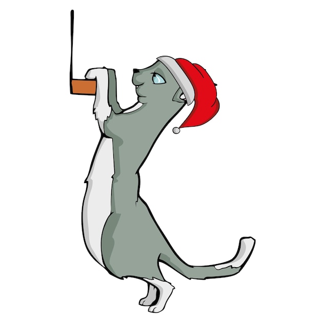 Кошка в векторной шляпе Санта-Клауса