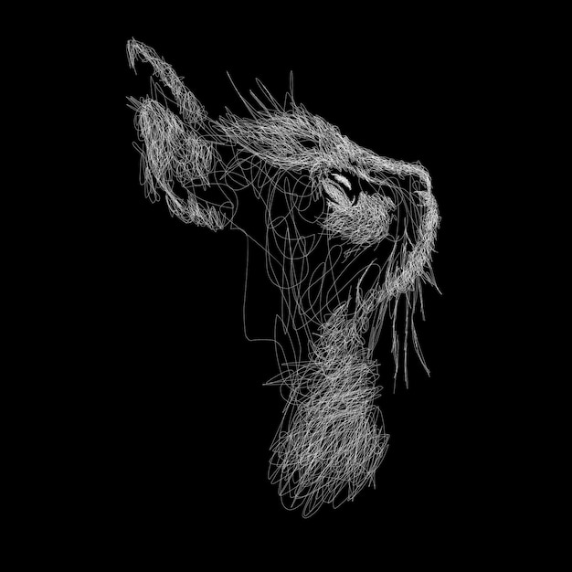 cat scribble art illustration on black background