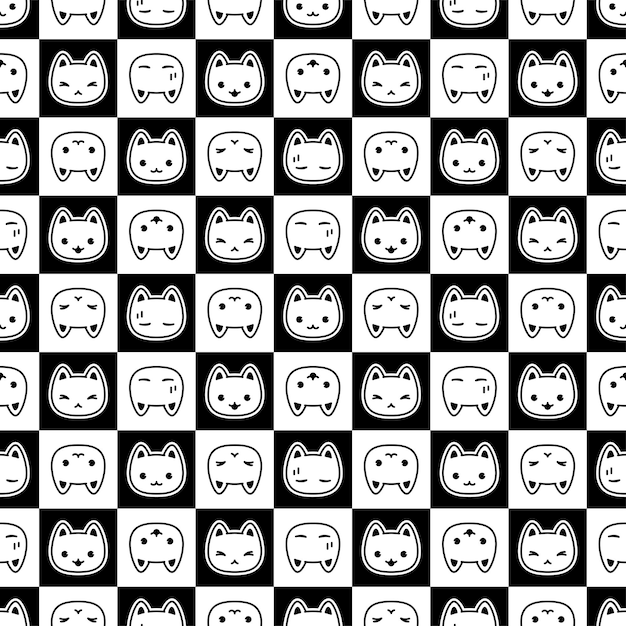 cat seamless pattern calico kitten face checked