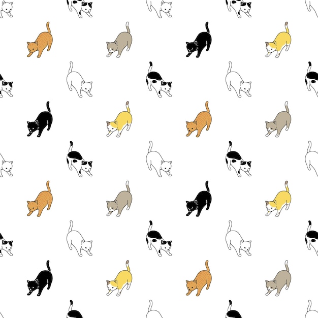 Vector cat seamless pattern kitten breed cartoon