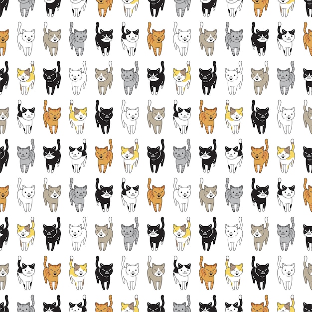 Vector cat seamless pattern kitten breed