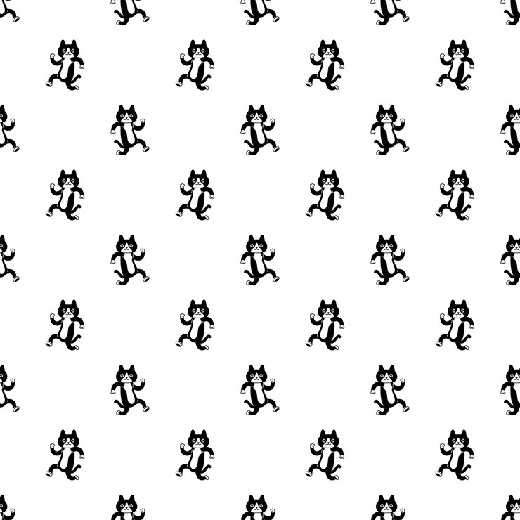 Vector cat seamless pattern kitten dancing running