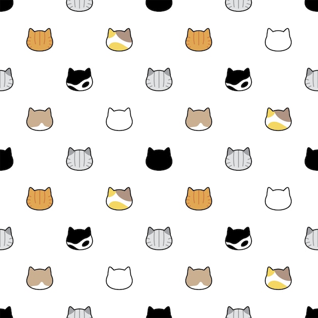 Cat seamless pattern kitten head cartoon