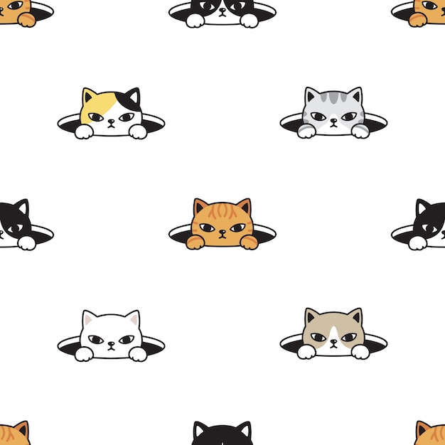 Cat seamless pattern kitten hiding