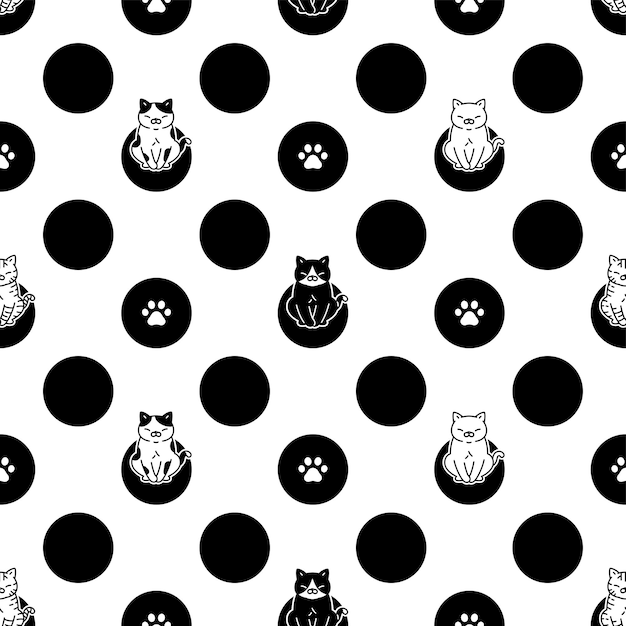 Cat seamless pattern kitten polka dot cartoon