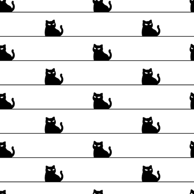 Vector cat seamless pattern kitten sitting illustration doodle cartoon
