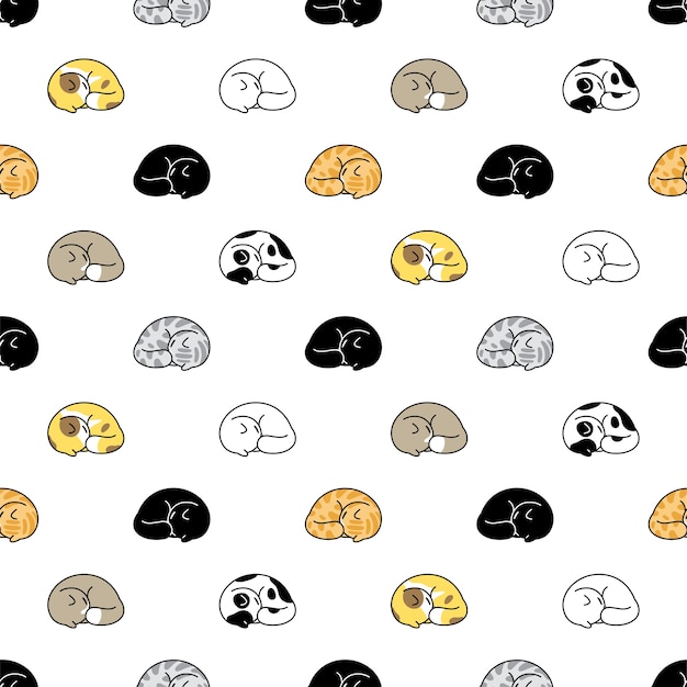 Cat seamless pattern kitten sleeping cartoon character